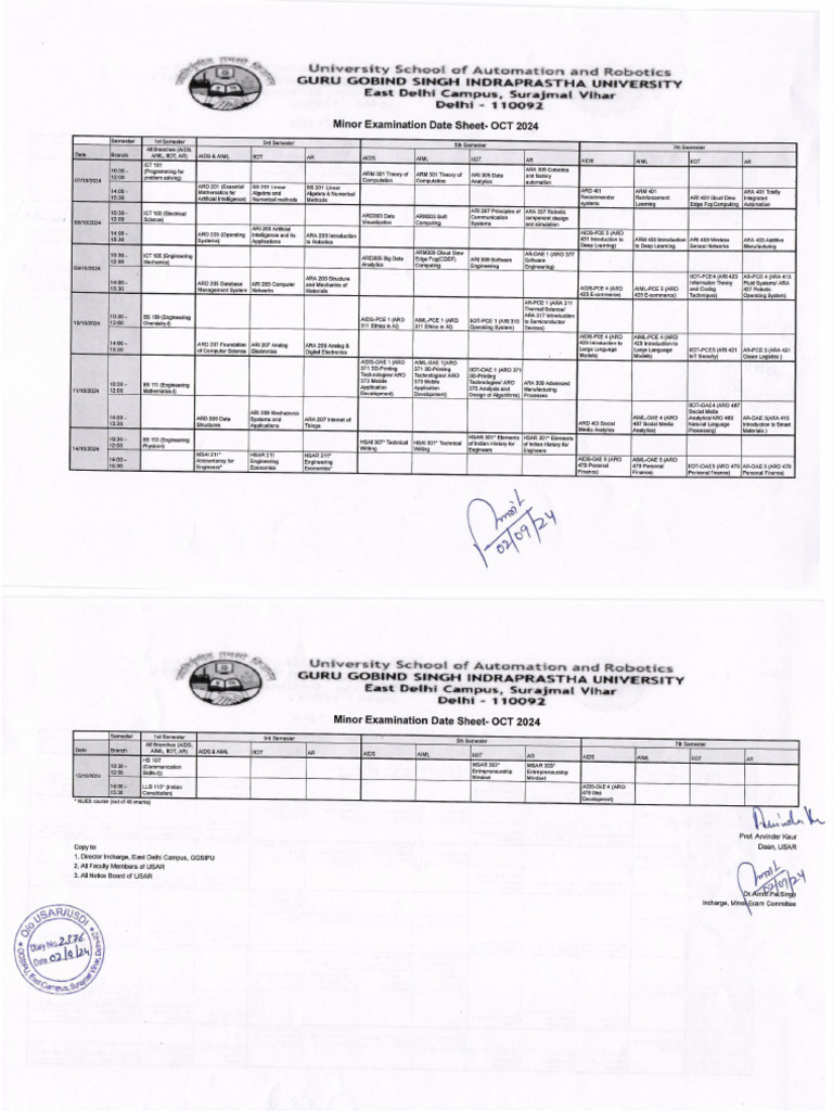 Date Sheet Mid Sem | PDF