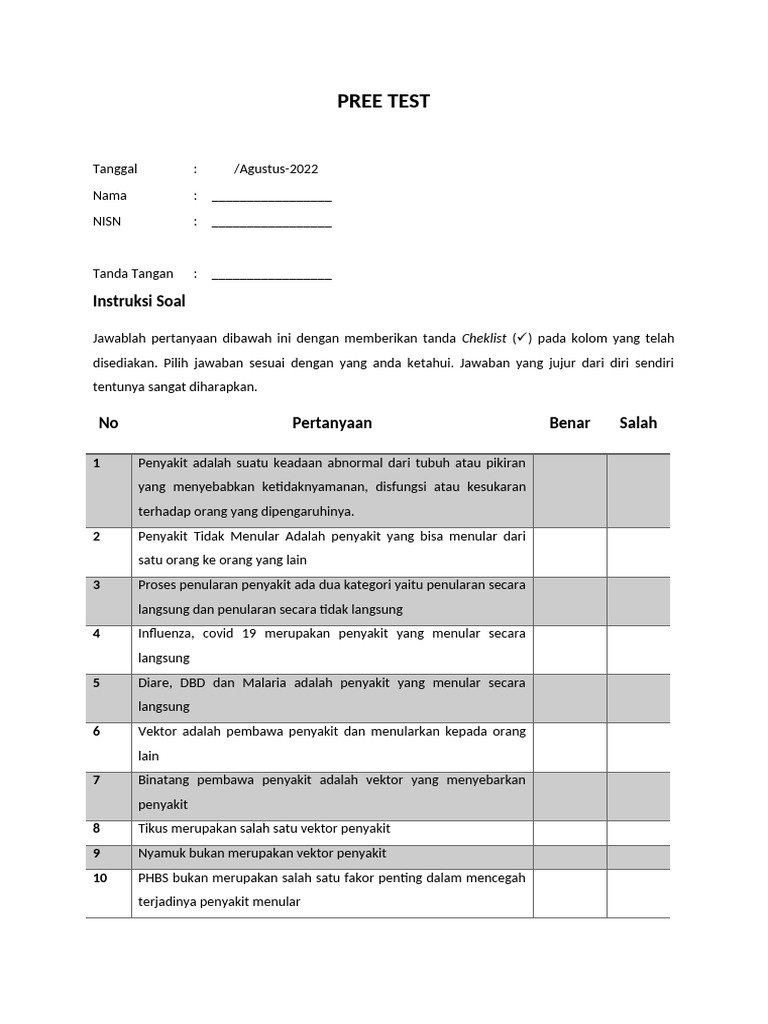PREE TEST Dan POST Test | PDF