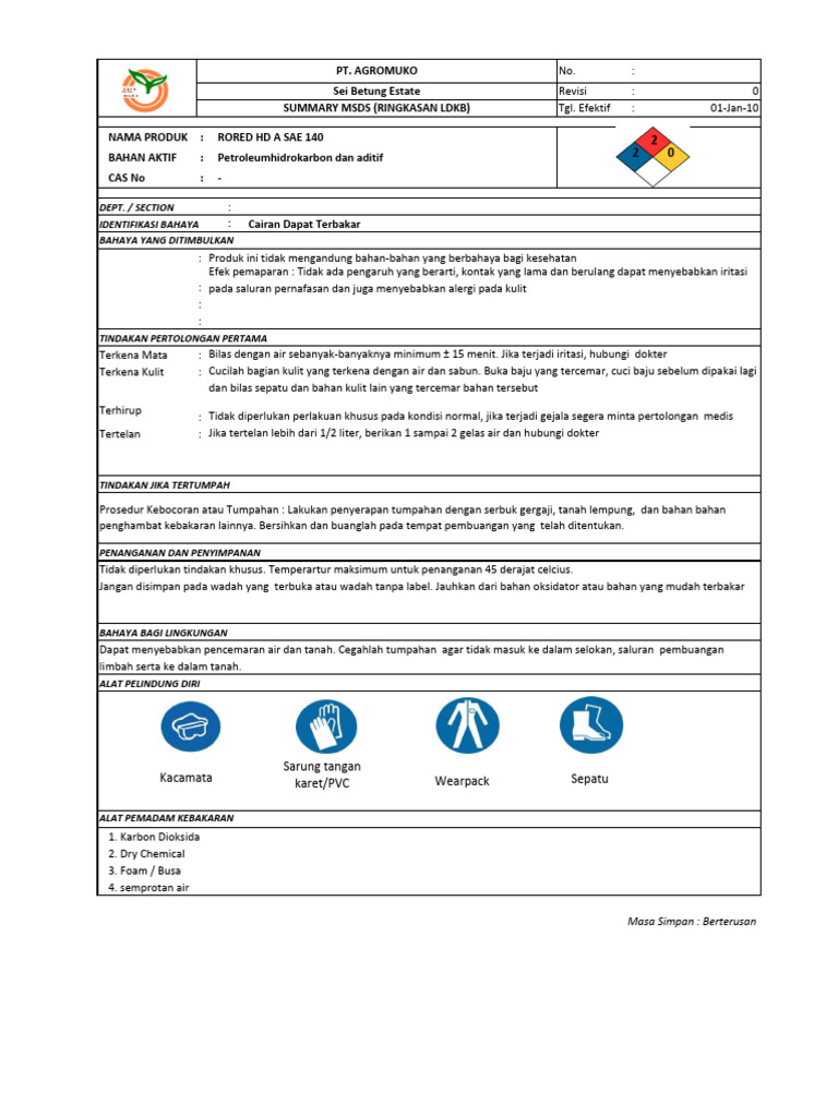 MSDS Terbaru SBE - RORED HD A SAE 140 | PDF