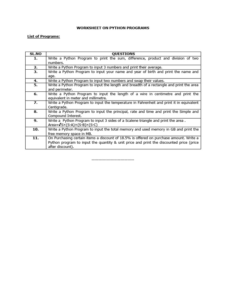 Basic Python Programs | PDF