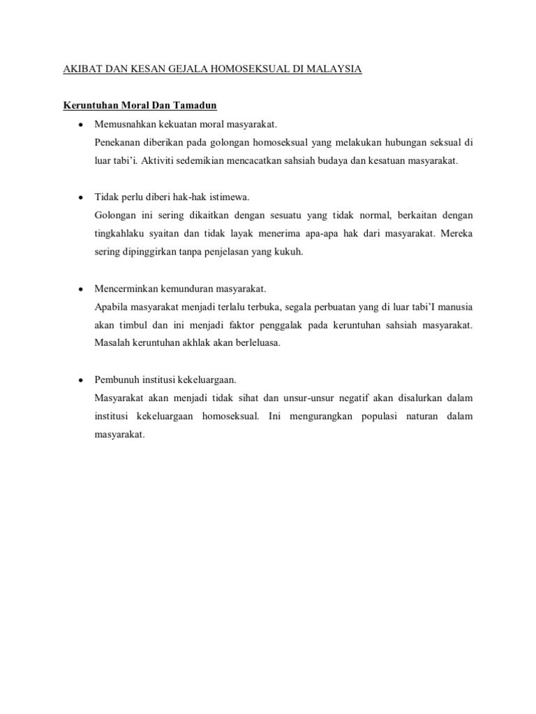 Akibat Dan Kesan Gejala Homoseksual Di Malaysia Pdf