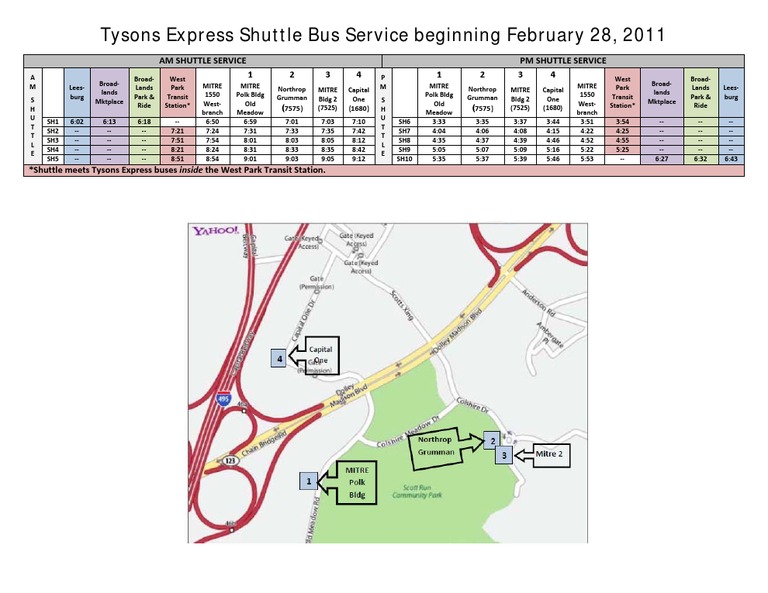 Tysons Express Shuttle Schedule 2023 | PDF