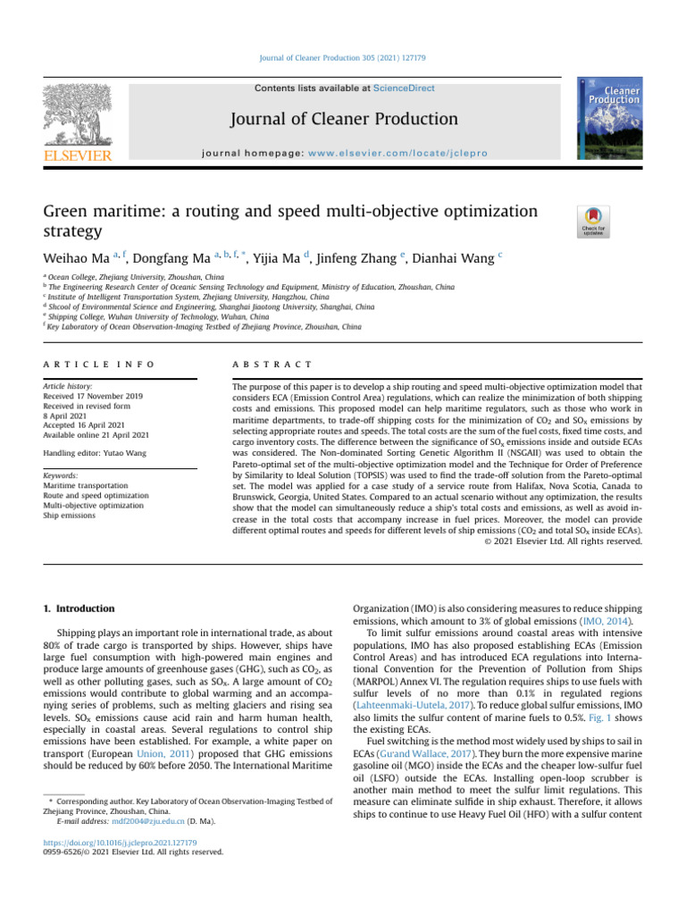 Green Maritime A Routing and Speed Multi-Objective Optimization | PDF