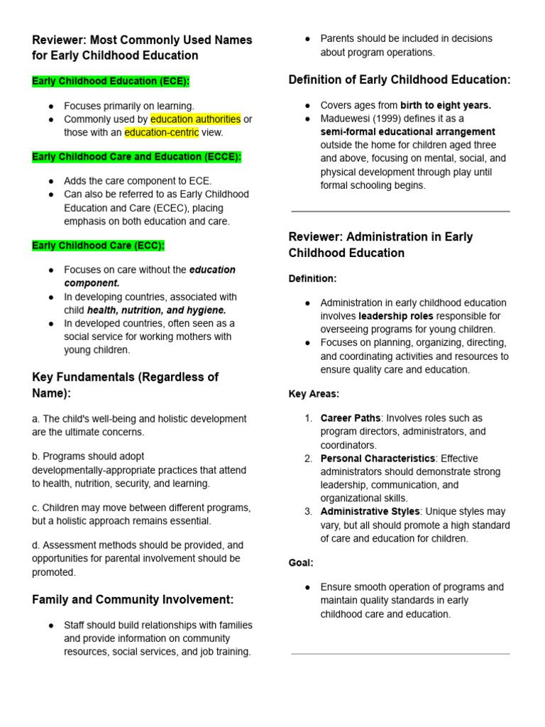 Management Of Early Childhood Education | PDF