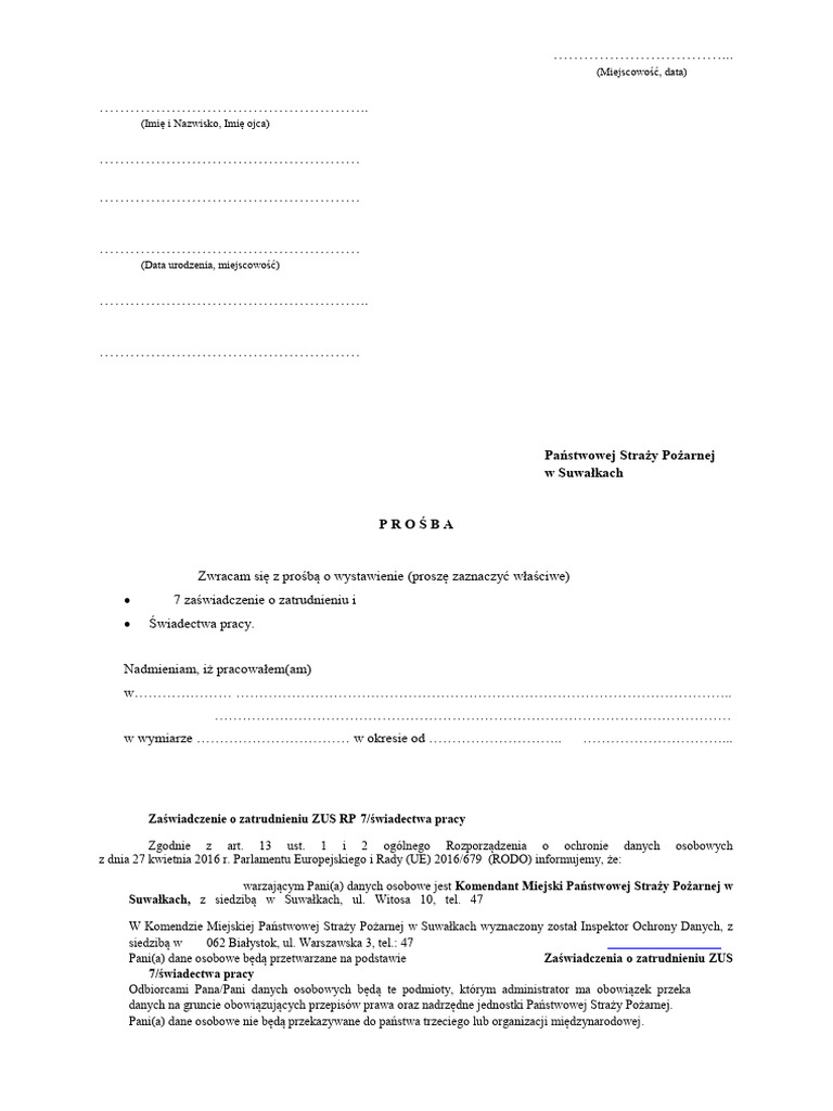 RP - 7 Zaświadczenie o Zatrudnieniu I Wynagrodzeniu, Świadectwo Pracy ...