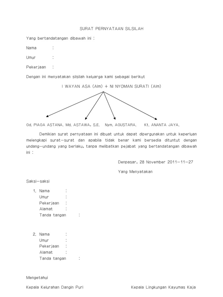 Surat Pernyataan Silsilah