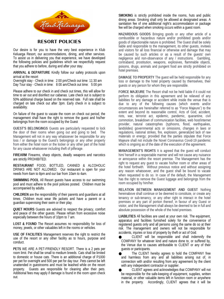 2023-Klub Resort Policy | PDF