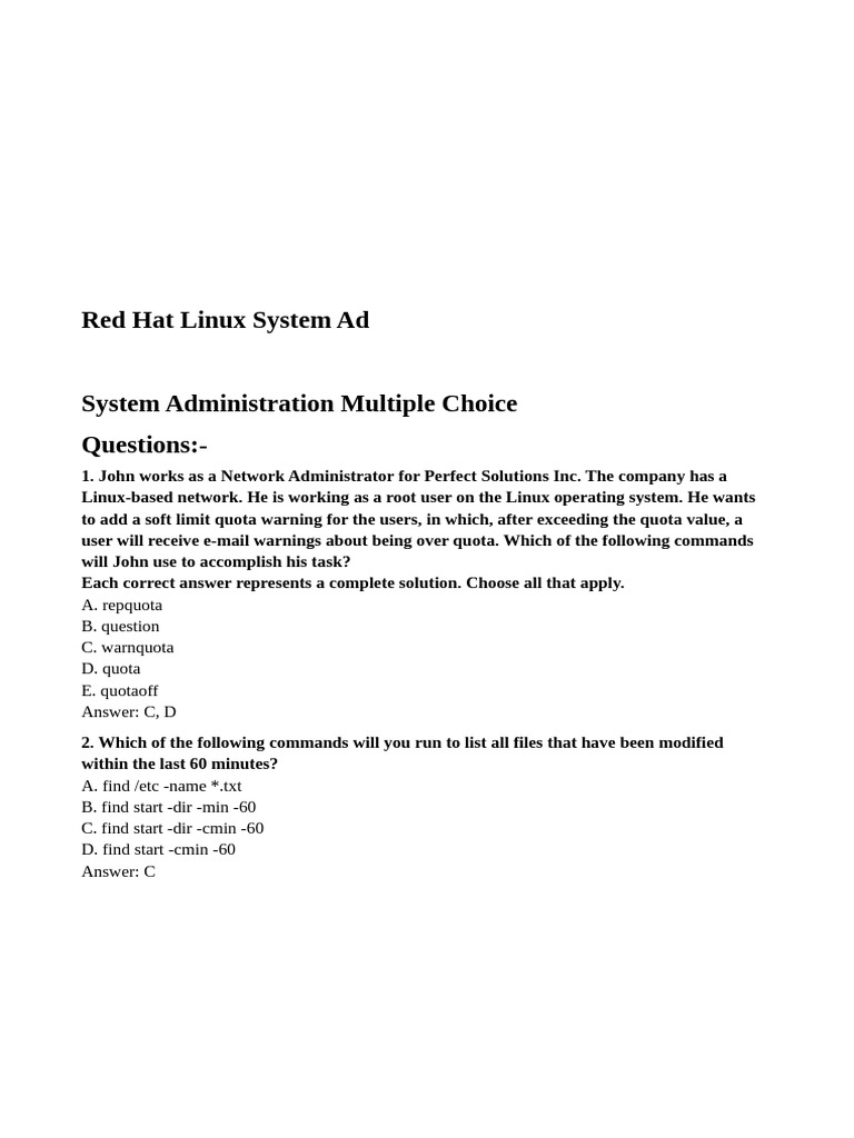 System Admin MCQ | PDF