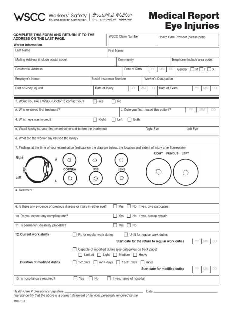 101-CS005 en Medical Report Eye Injuries Fillable-Aprvd | PDF