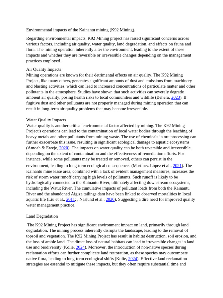 Environmental Impacts of The Kainantu Mining - 091150 | PDF