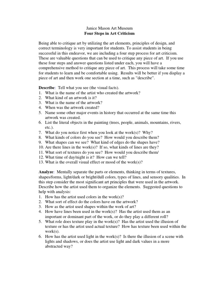 Four Steps of Art Criticism Guide | PDF | Works Of Art | Perception