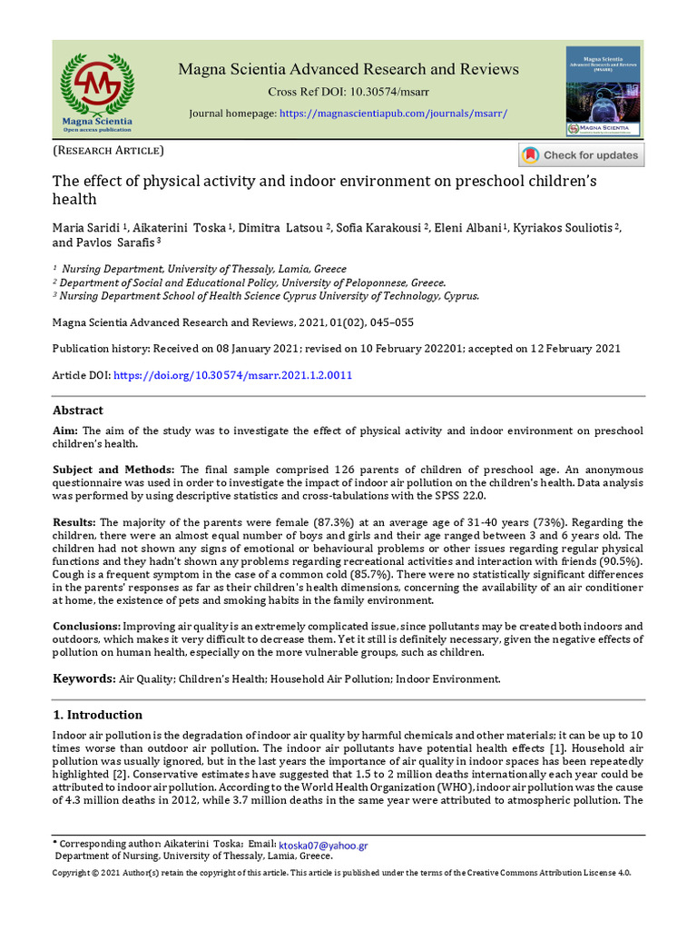 The Effect of Physical Activity and Indoor Environ | PDF | Air ...
