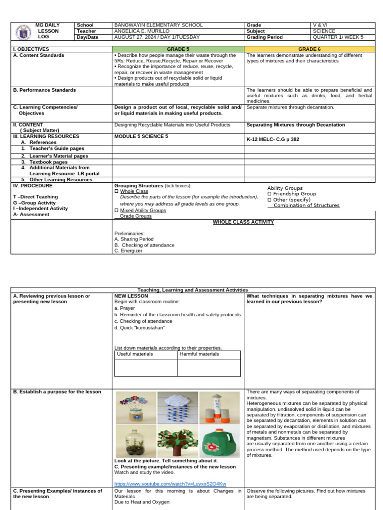 Science Lesson on Waste Management | PDF | Mixture | Waste
