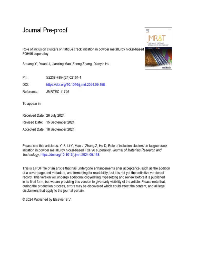 Role of Inclusion Clusters On Fatigue Crack Initiation in Powder ...