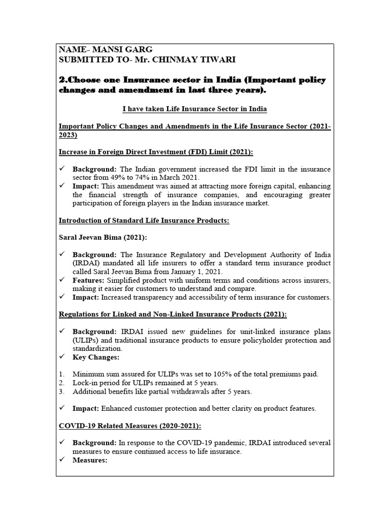 Life Insurance Sector Changes | PDF