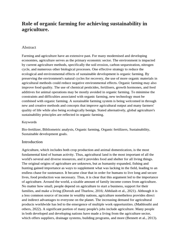 Role of Organic Farming For Achieving Sustainability in Agriculture ...