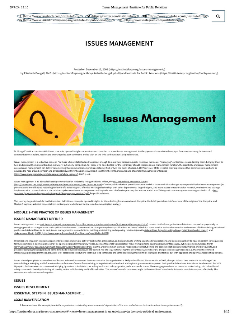 Issues Management - Institute For Public Relations | PDF | Strategic ...