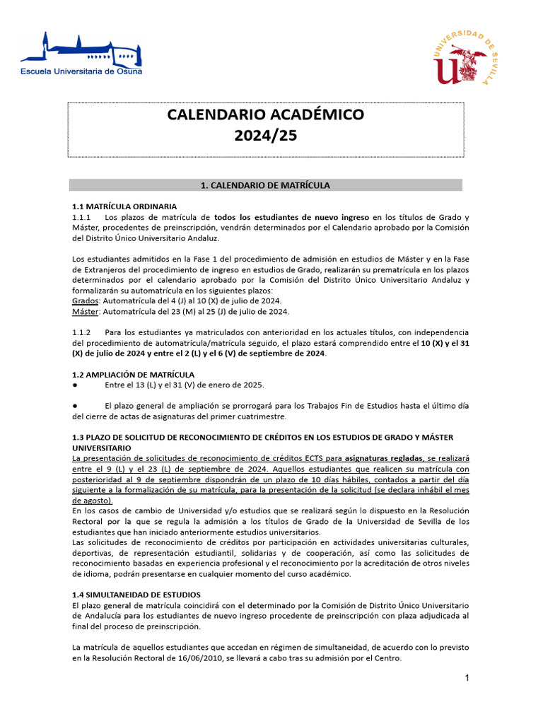 Calendario Academico 2024-25 | PDF