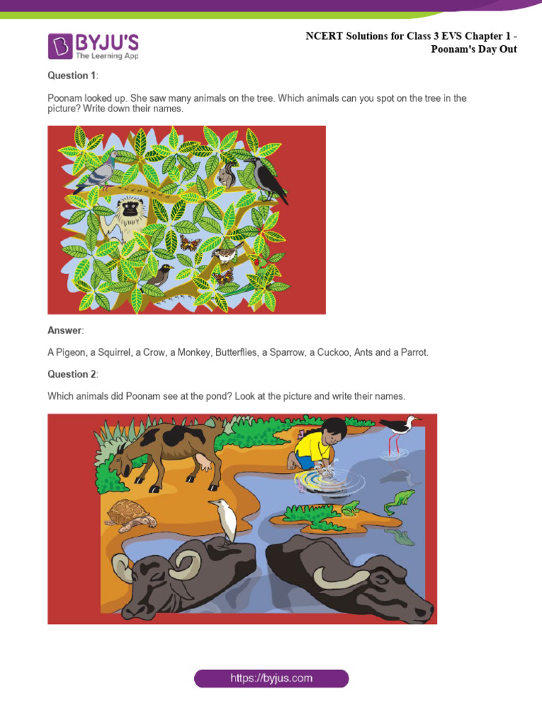 NCERT Solutions For Class 3 EVS 15may Chapter 1 Poonams Day Out PDF