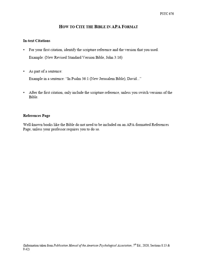 PSYC676 How To Cite The Bible in APA Format | PDF