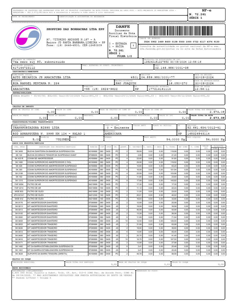 Nota Fiscal de Produtos Automotivos | PDF | Brazil