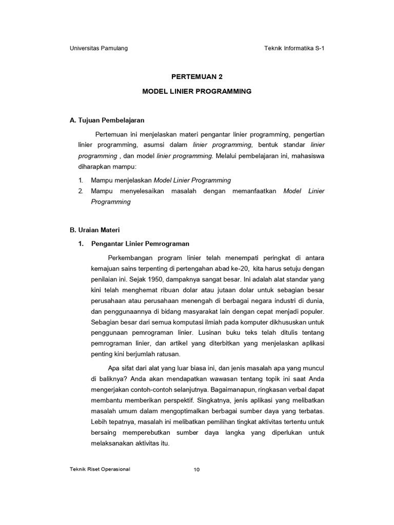 TPL0462 - Pertemuan Ke-2 - Model Linier Programming | PDF | Business ...