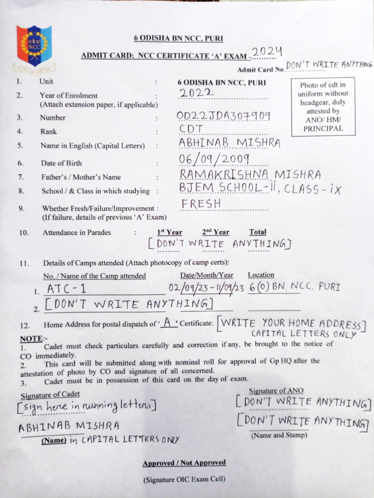 Sample Admit Card | PDF