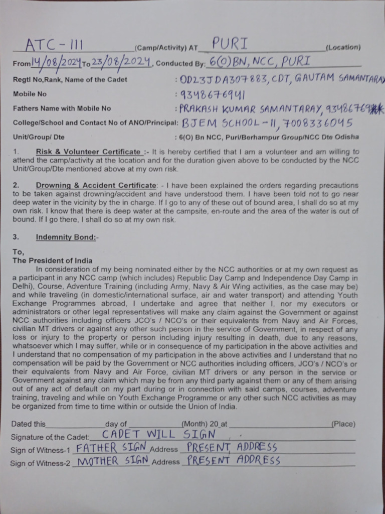 Sample Camp Document With Instructions | PDF
