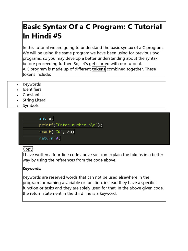 Basic Syntax Of a C Program | PDF