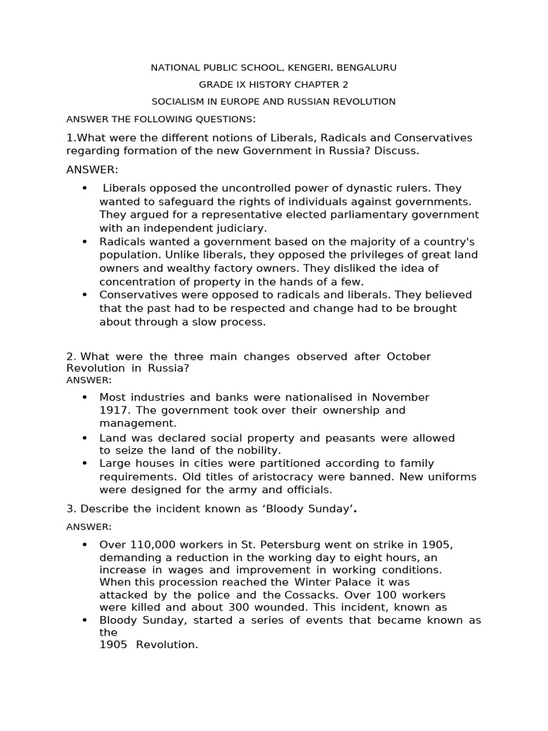 Socialism in Russia and Russian Revolution Grade 9 Notes | PDF