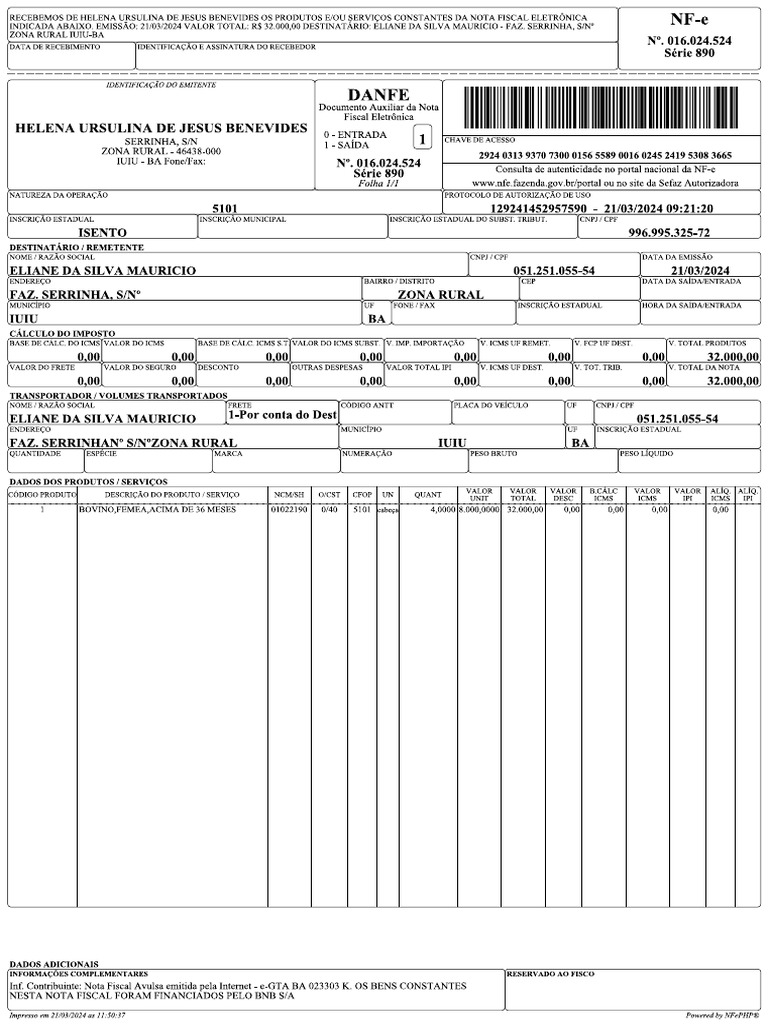 NFA-e 16024524-ELIENE | PDF