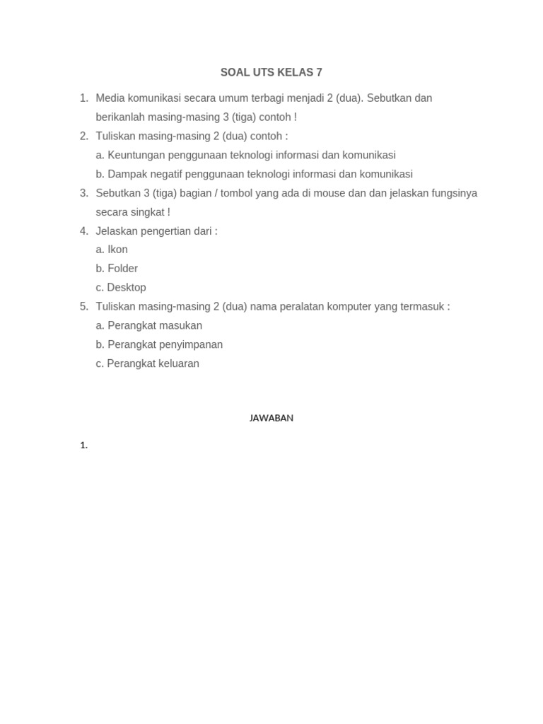 Soal Uts Kelas 7 | PDF
