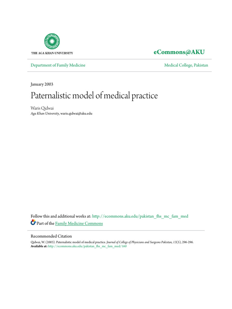 Paternalistic Model of Medical Practice | PDF