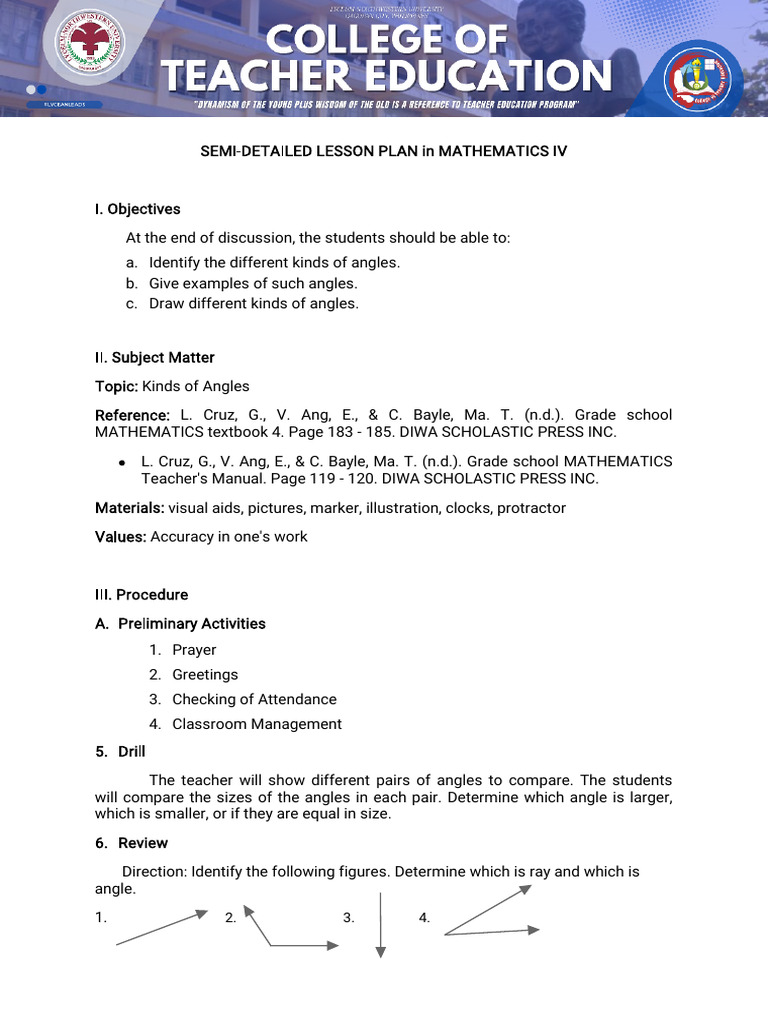 Grade 4 Angles Lesson Plan | PDF | Angle | Home & Garden