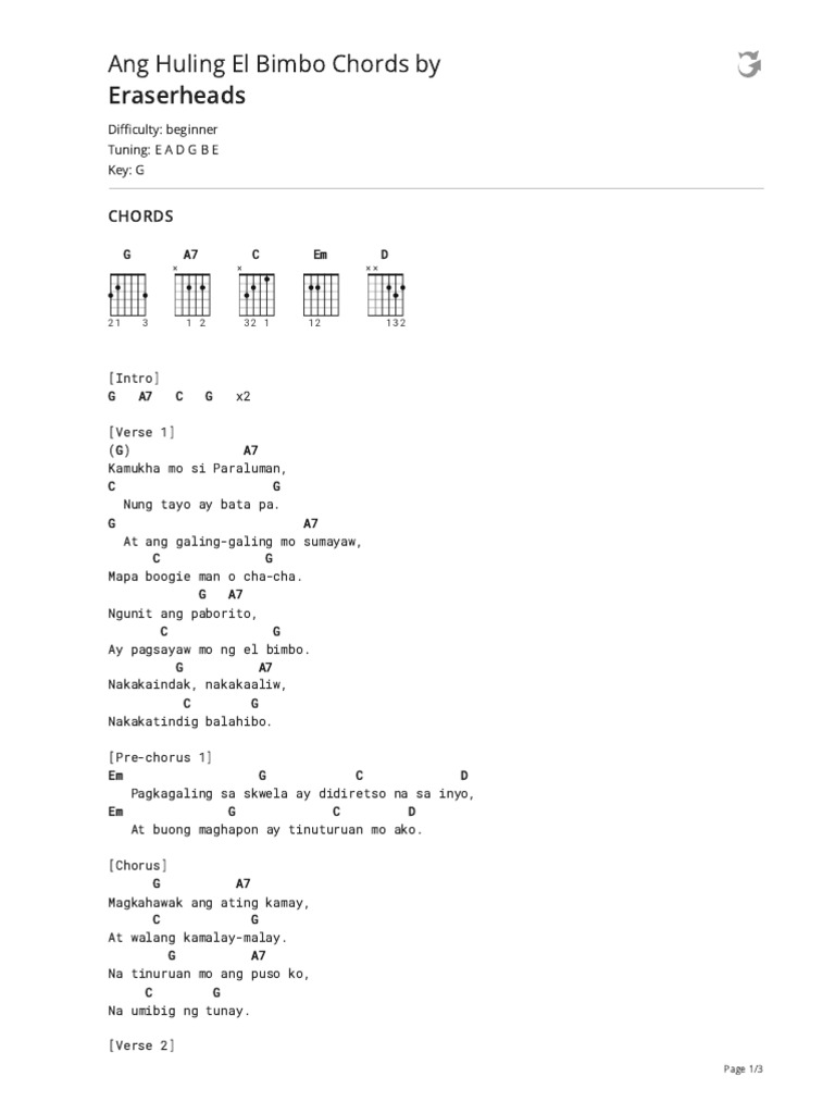 Ang Huling El Bimbo Chords by Eraserheadstabs at Ultimate Guitar ...