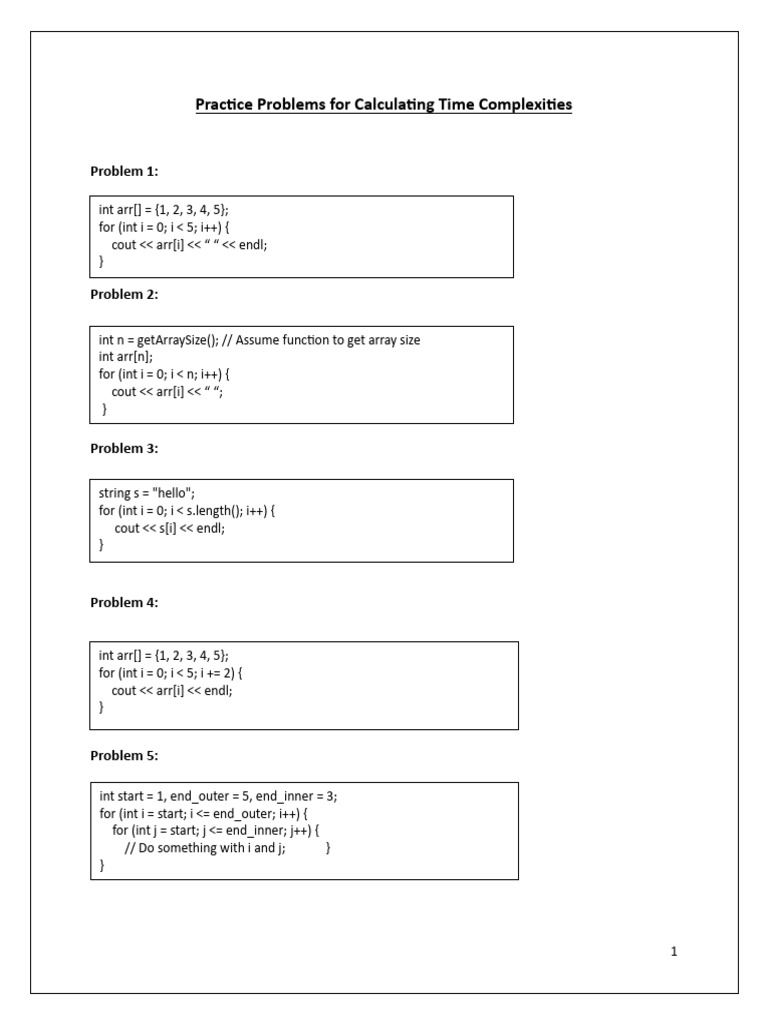 Practice Problems For Calculating Time Complexities | PDF