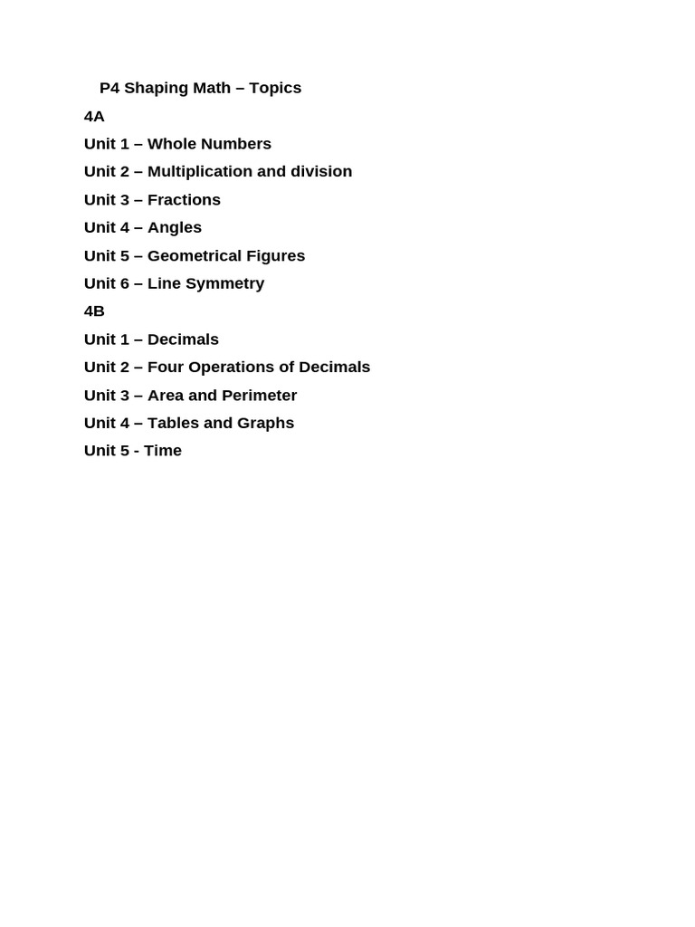 P4 Shaping Math - Topics 4A and 4B | PDF