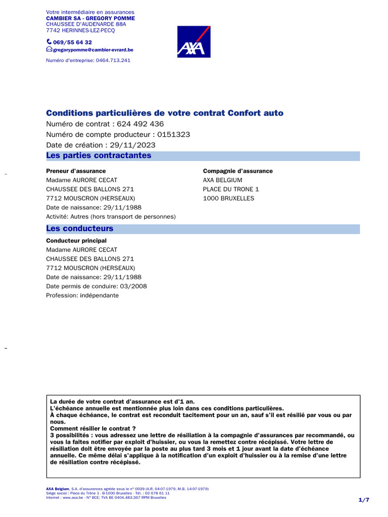 014621573459-Conditions Particulières (Votre Contrat) | PDF