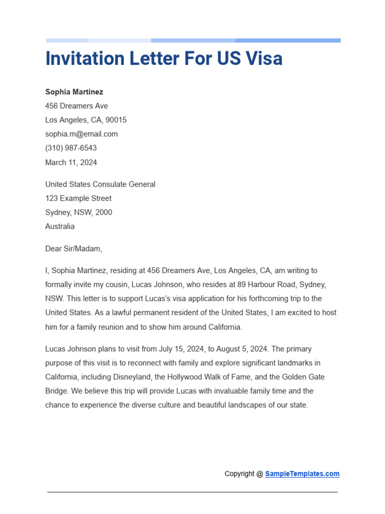 Invitation Letter For US Visa | PDF