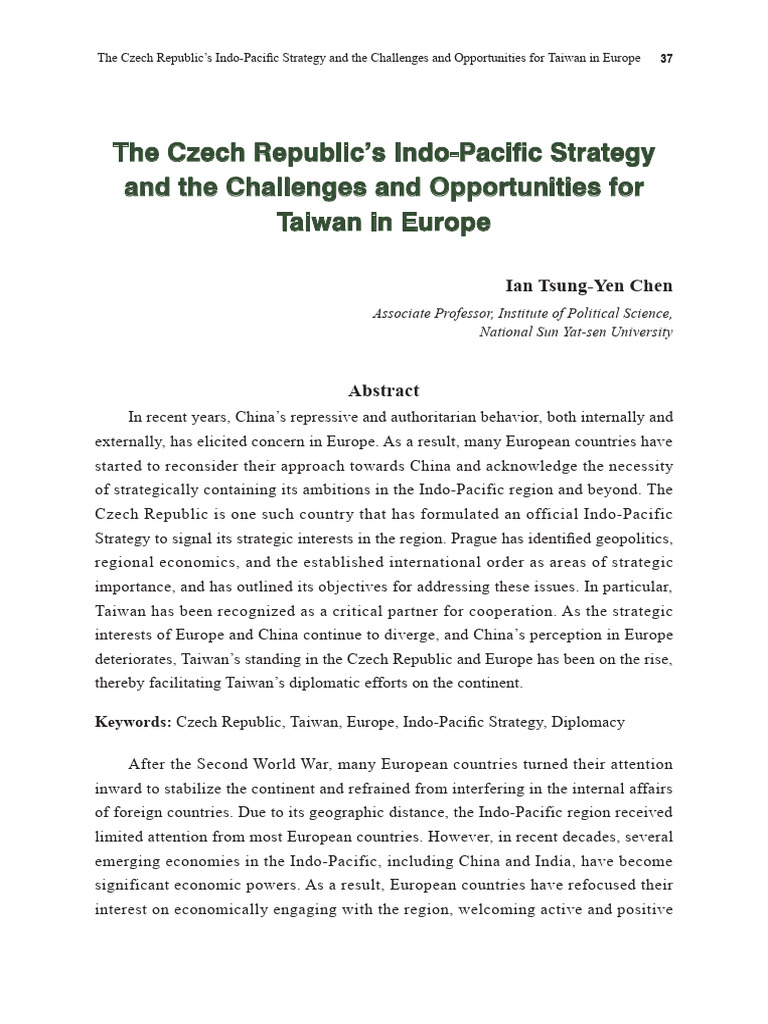 The Czech Republic's Indo-Pacific Strategy and The Challenges and ...