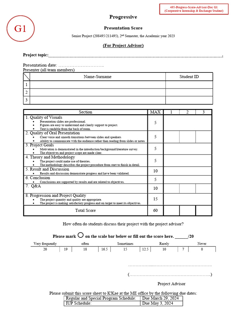 G1-G2 Progressive Present Score For Coop and Exchange | PDF