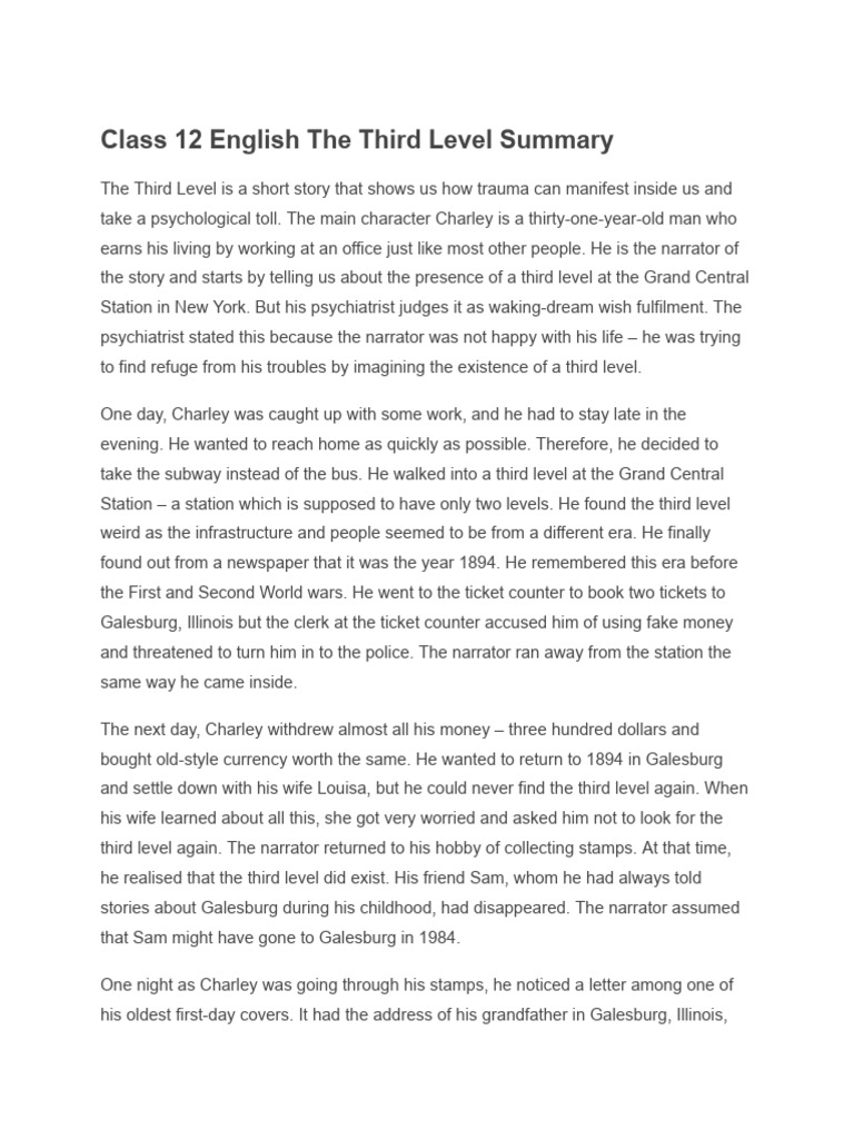Class 12 english the third level summary pdf