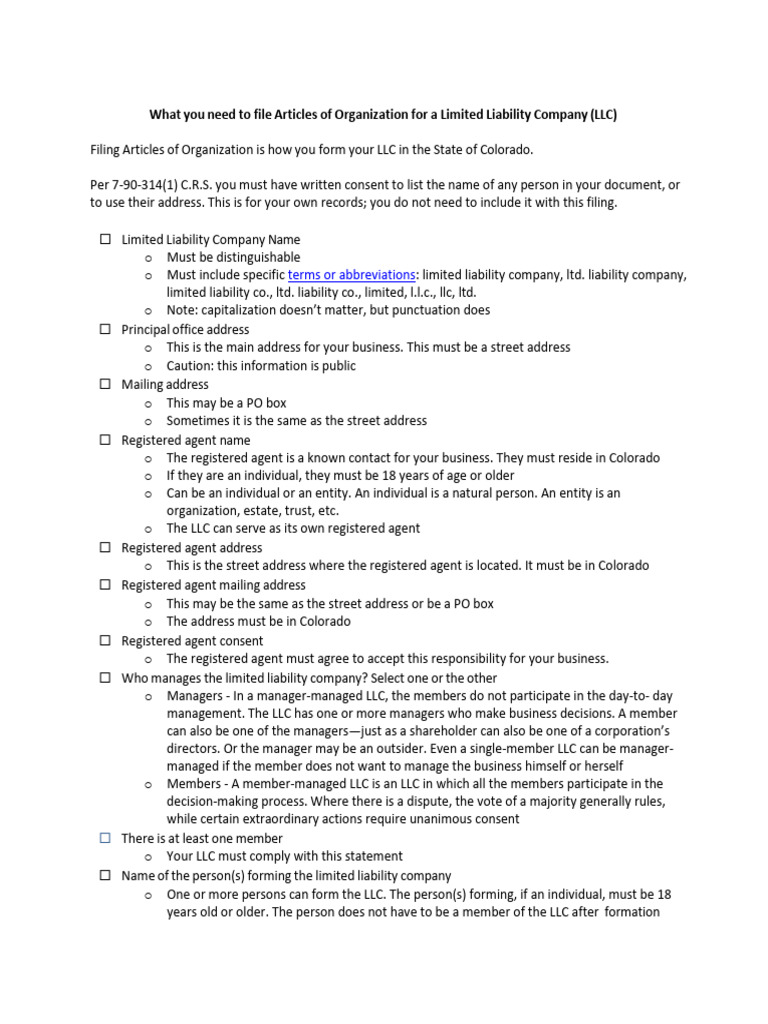 LLC Articles of Organization Filing Guide | PDF | Limited Liability ...
