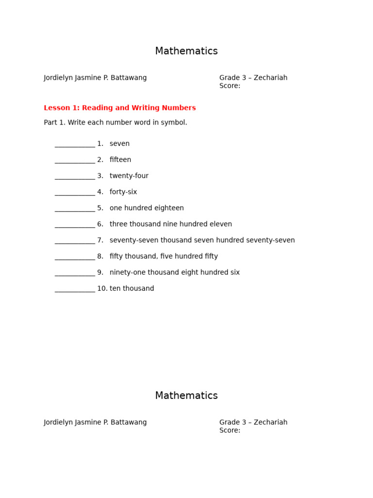 Mathematics Formative Tests | PDF
