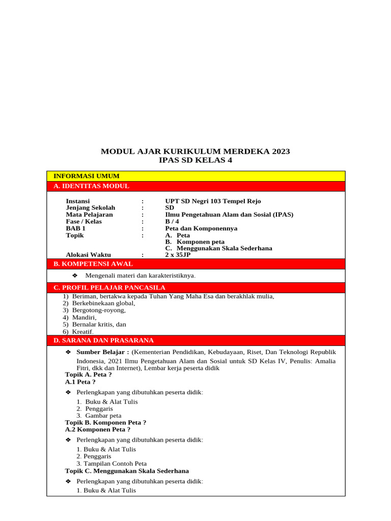 Modul Ajar Kurikulum Merdeka 2023 Ipas SD Kelas 4 | PDF
