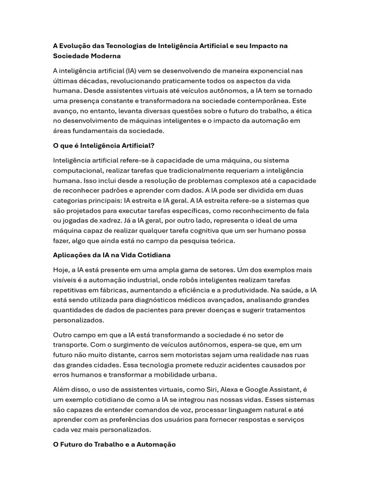 A Evolução Das Tecnologias de Inteligência Artificial e Seu Impacto Na ...