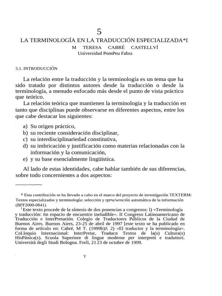 Ia Terminologia en La Traducción Especializada | PDF