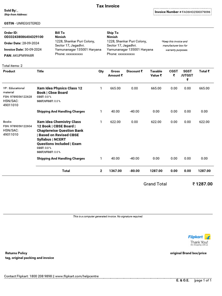 Xam Idea Physics Class 12 Book - Cbse Board: Keep This Invoice and ...