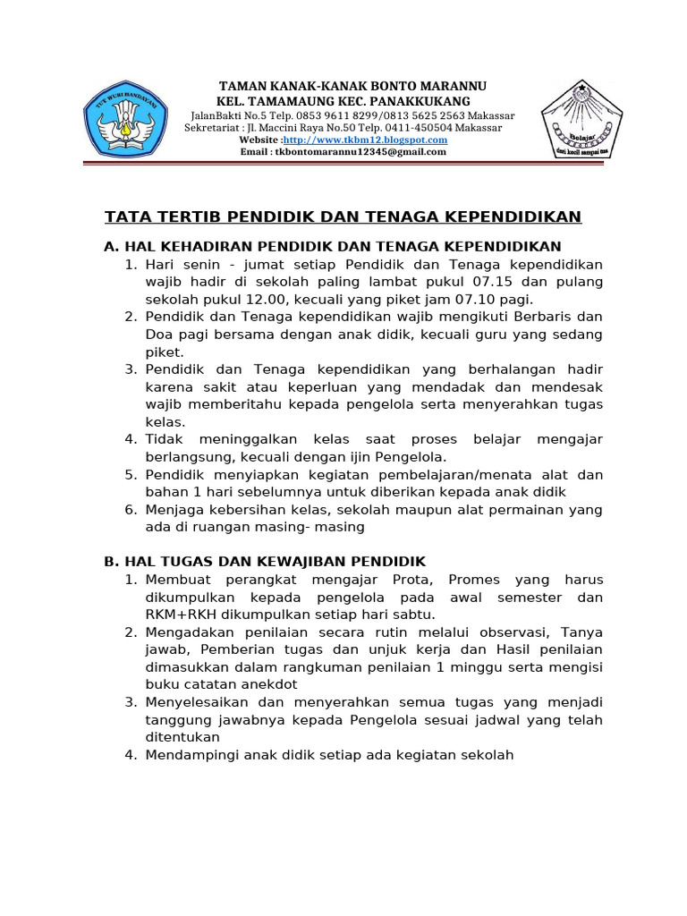 Sop Tata Tertib Pendidik Dan Tenaga Kependidikan | PDF