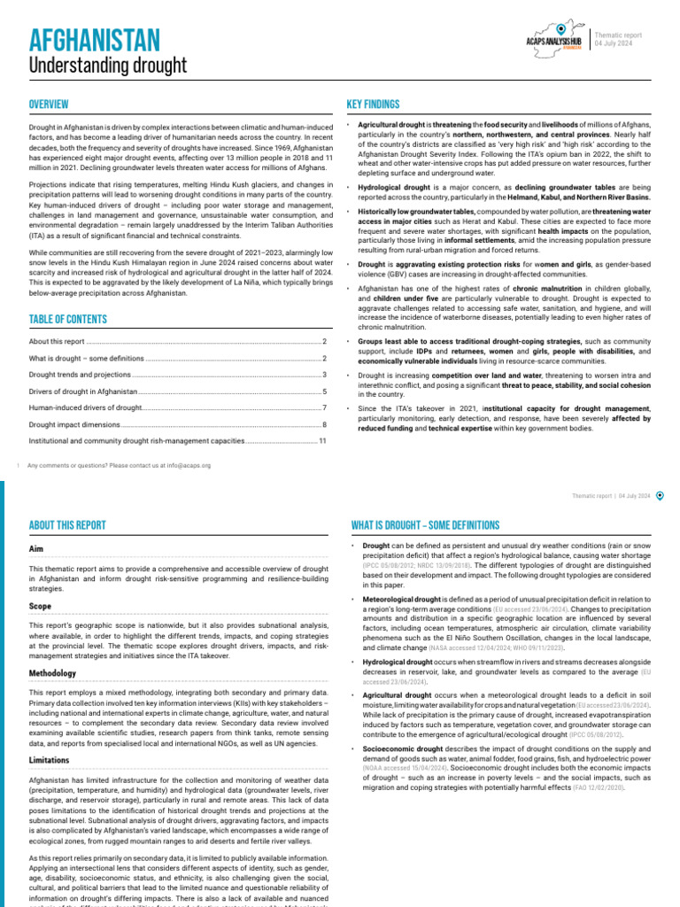 ACAPS Thematic Report Afghanistan Understanding Drought | PDF